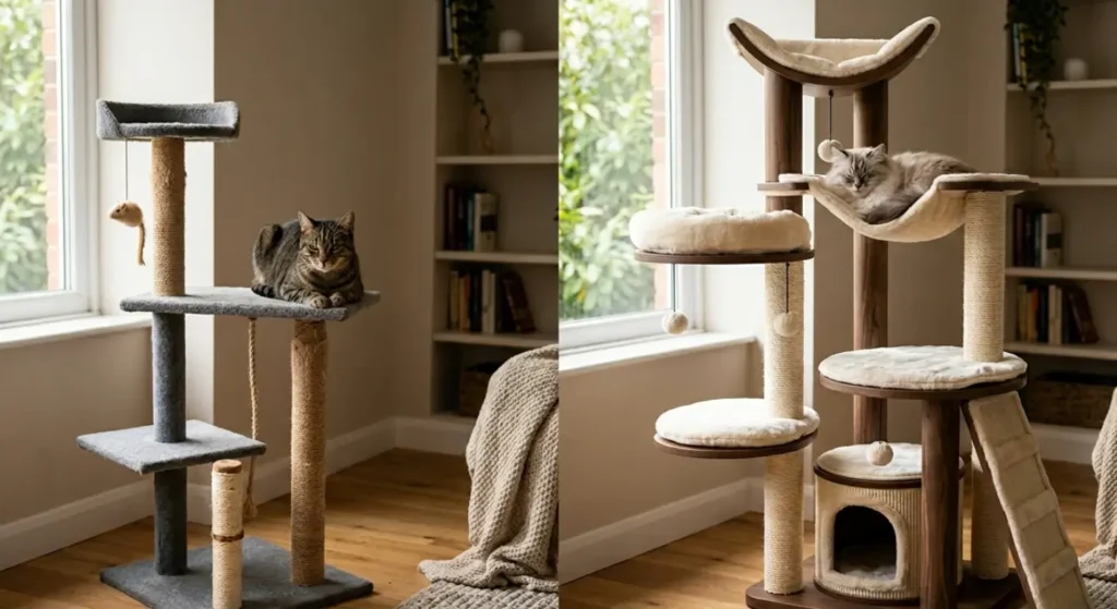 2 cats and 2 cat trees (1)